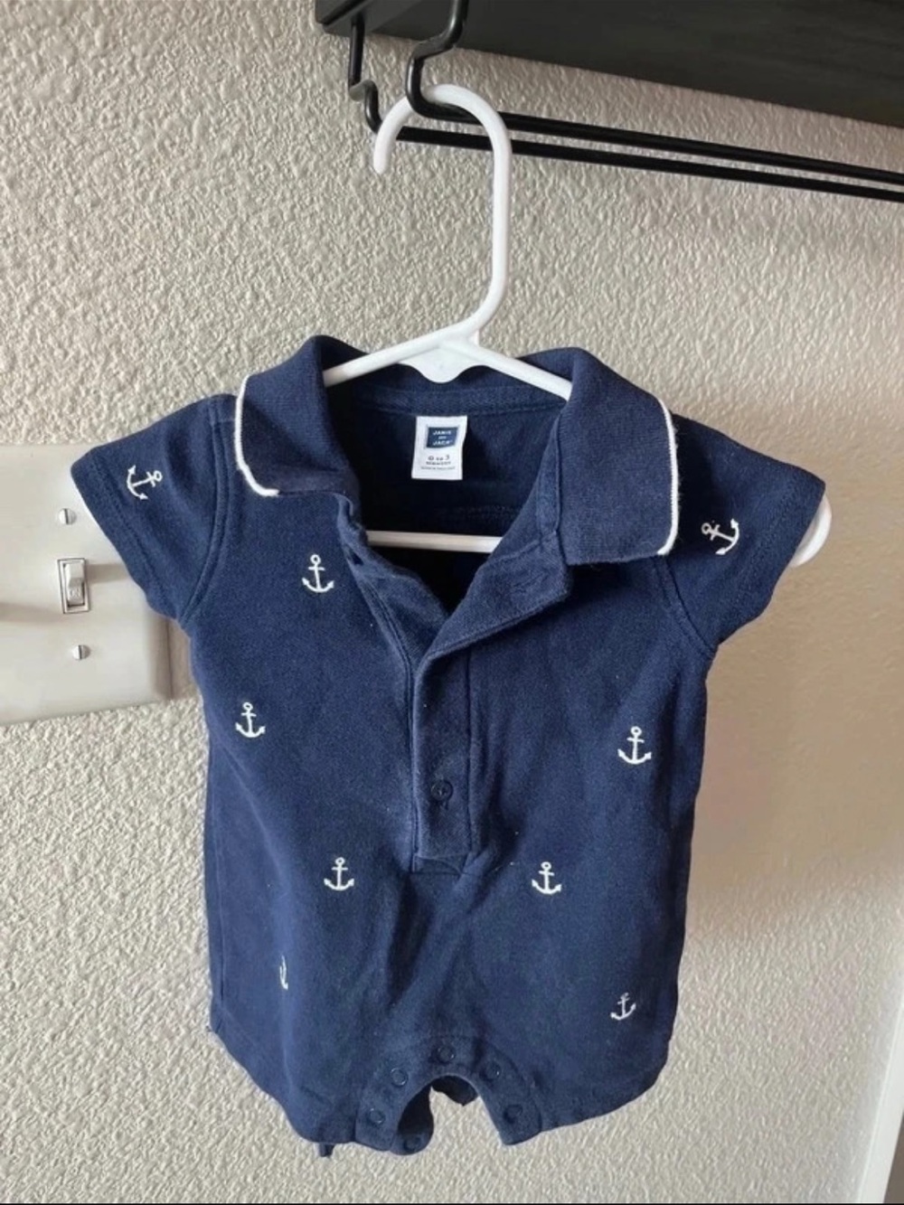 Janie and Jack Navy Anchor Polo Romper with White Embroidery